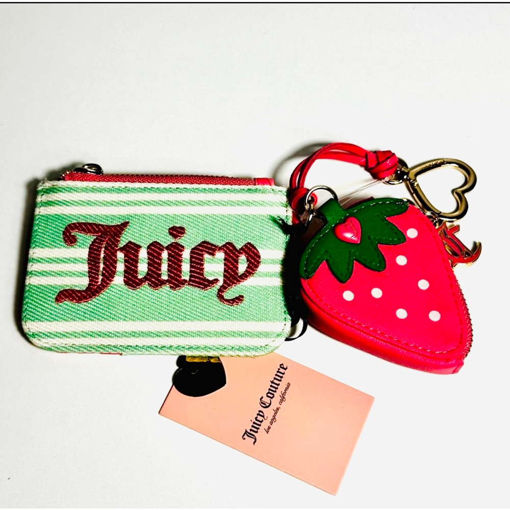 Juicy Couture Exclusive Paradise Mini Pink Green Strawberry coin & Card Holder